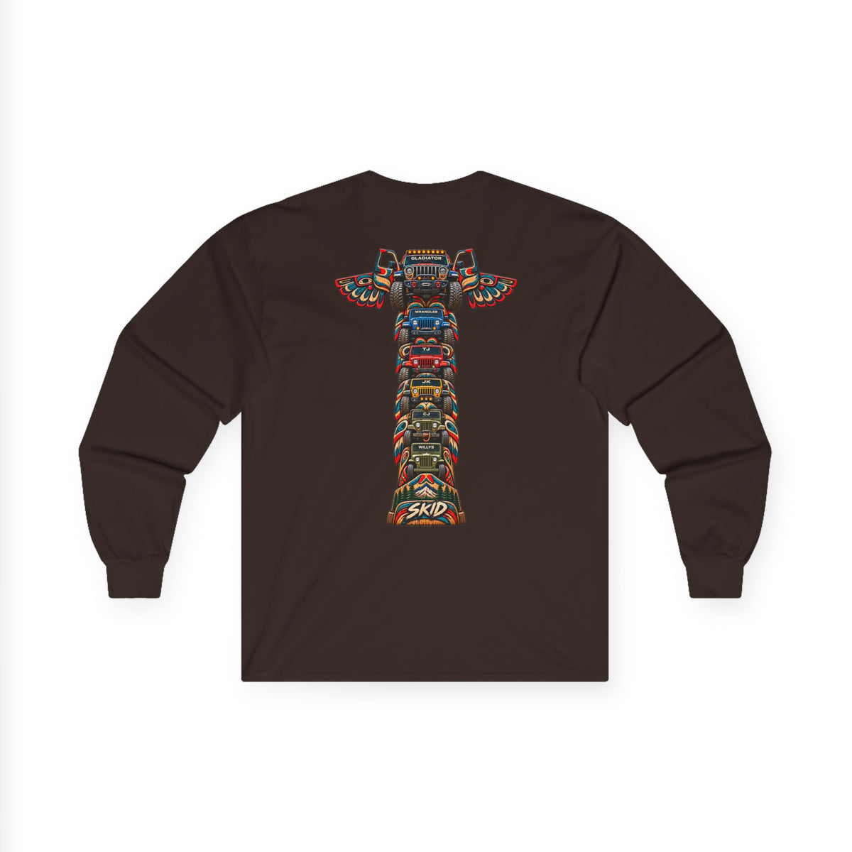Long Sleeve Tee — Colorful "JEEP LINEAGE TOTEM" Graphic ("SKD")