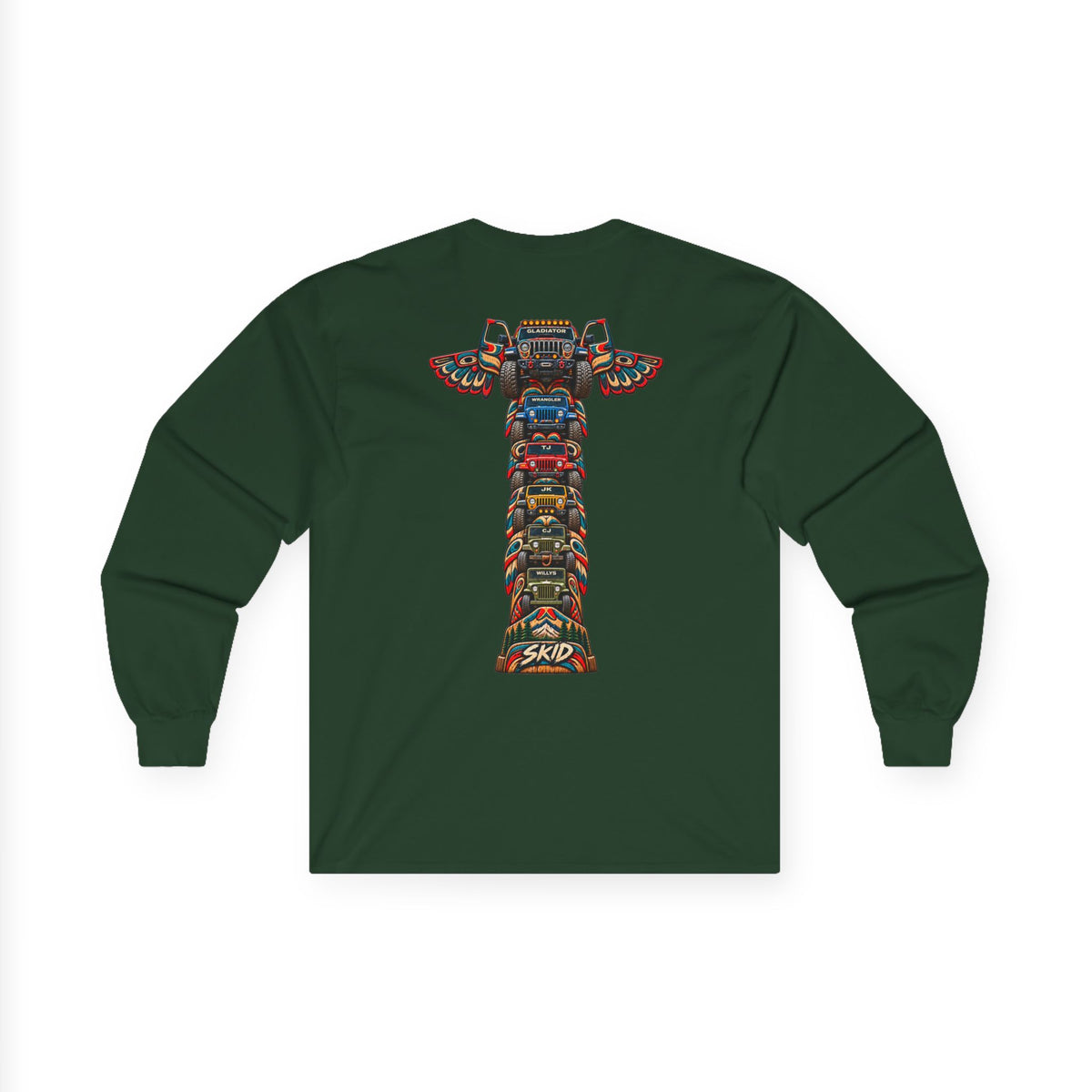 Long Sleeve Tee — Colorful "JEEP LINEAGE TOTEM" Graphic ("SKD")