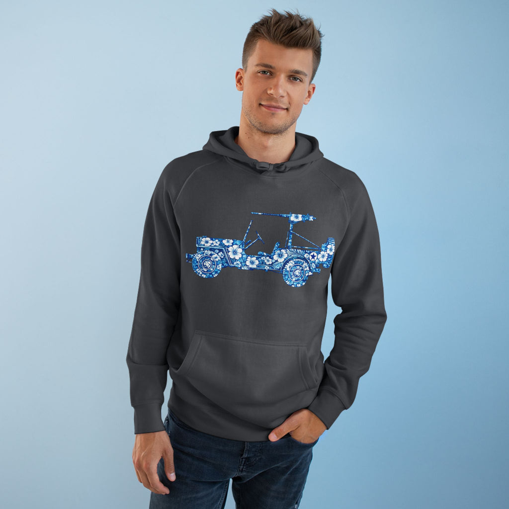 Floral Jeep Hoodie — Blue Floral Off-Road Vehicle Sweatshirt