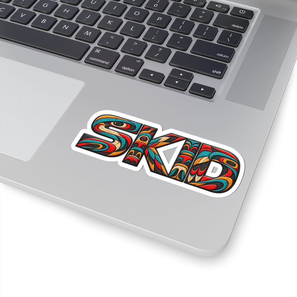 SKID PNW Pattern Kiss-Cut Sticker — Colorful Totem Lettering Decal for Laptops & Skate Gear