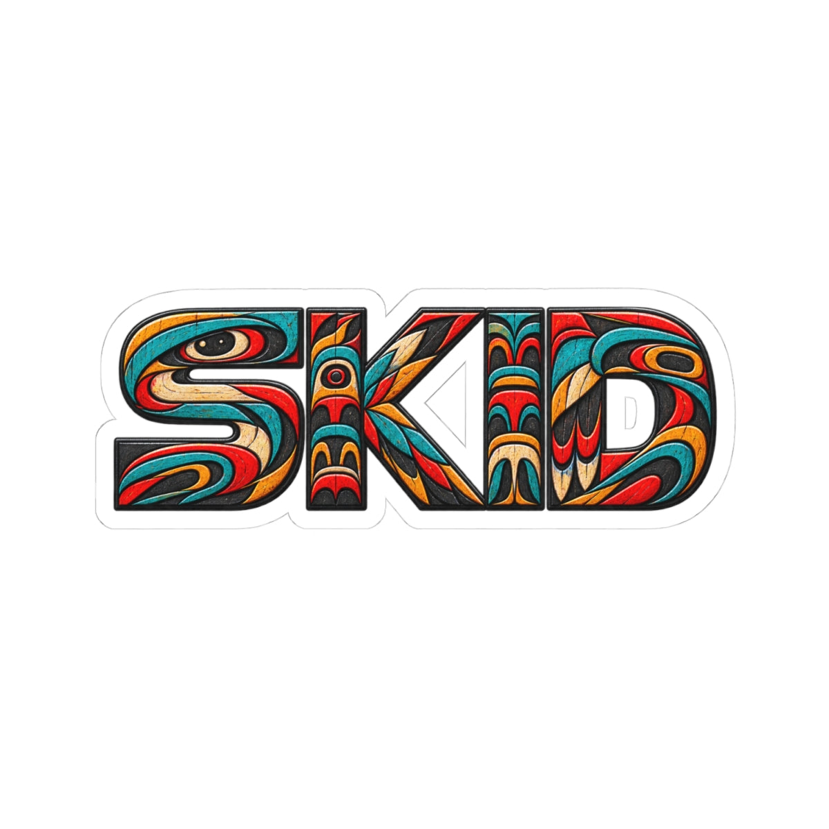 SKID PNW Pattern Kiss-Cut Sticker — Colorful Totem Lettering Decal for Laptops & Skate Gear