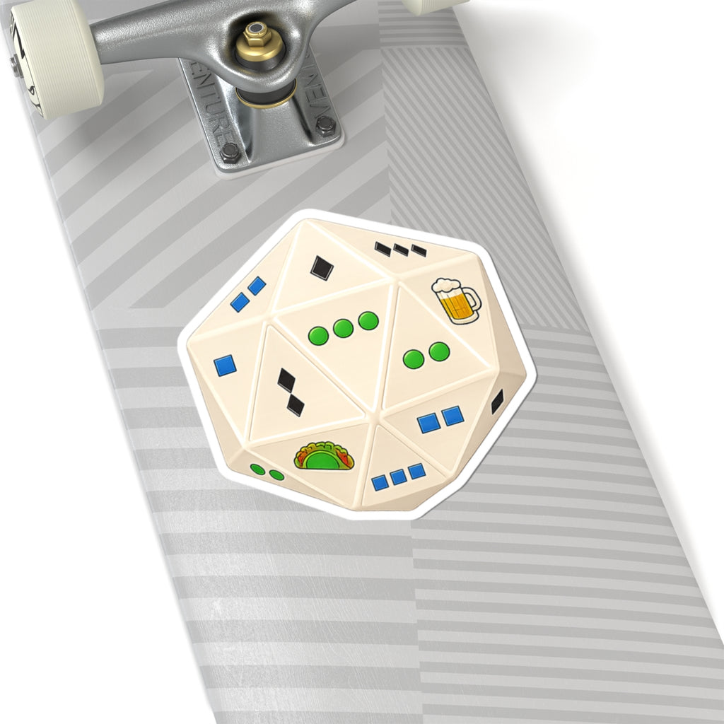 D20 RPG "Trail Master DIE"- Choose Wisely, Icon Sticker — Taco & Beer and Trail Selection Themed Dice Vault Kiss-Cut Sticker