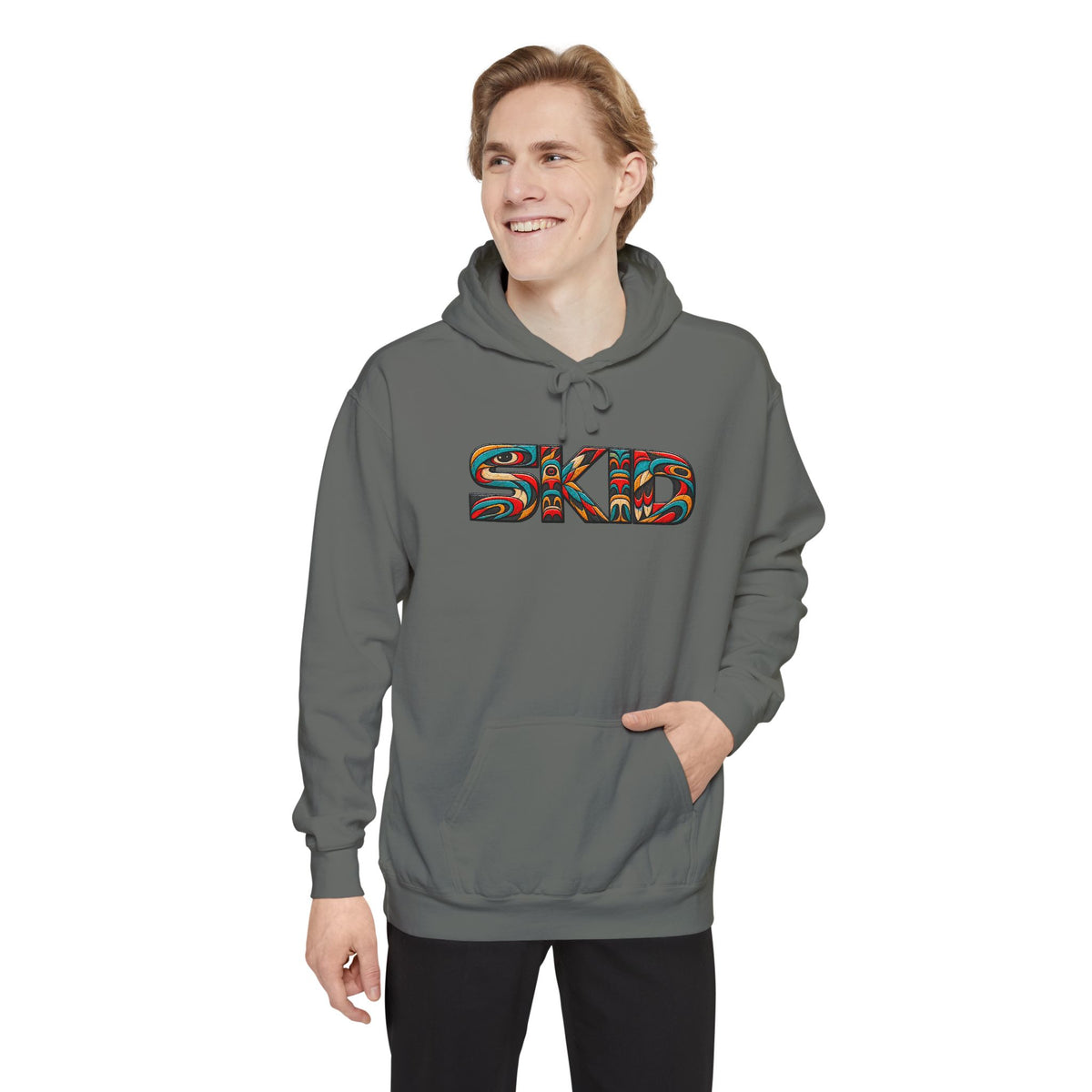 SKID "JEEP Lineage TOTEM" Graphic Hoodie — Pacific Northwest inspired Colorful Pattern Logo Sweatshirt