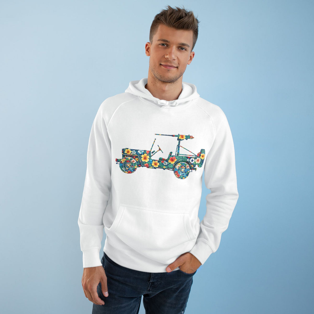 Floral Jeep Hoodie — Retro Flower Pattern Off‑Road Truck Sweatshirt