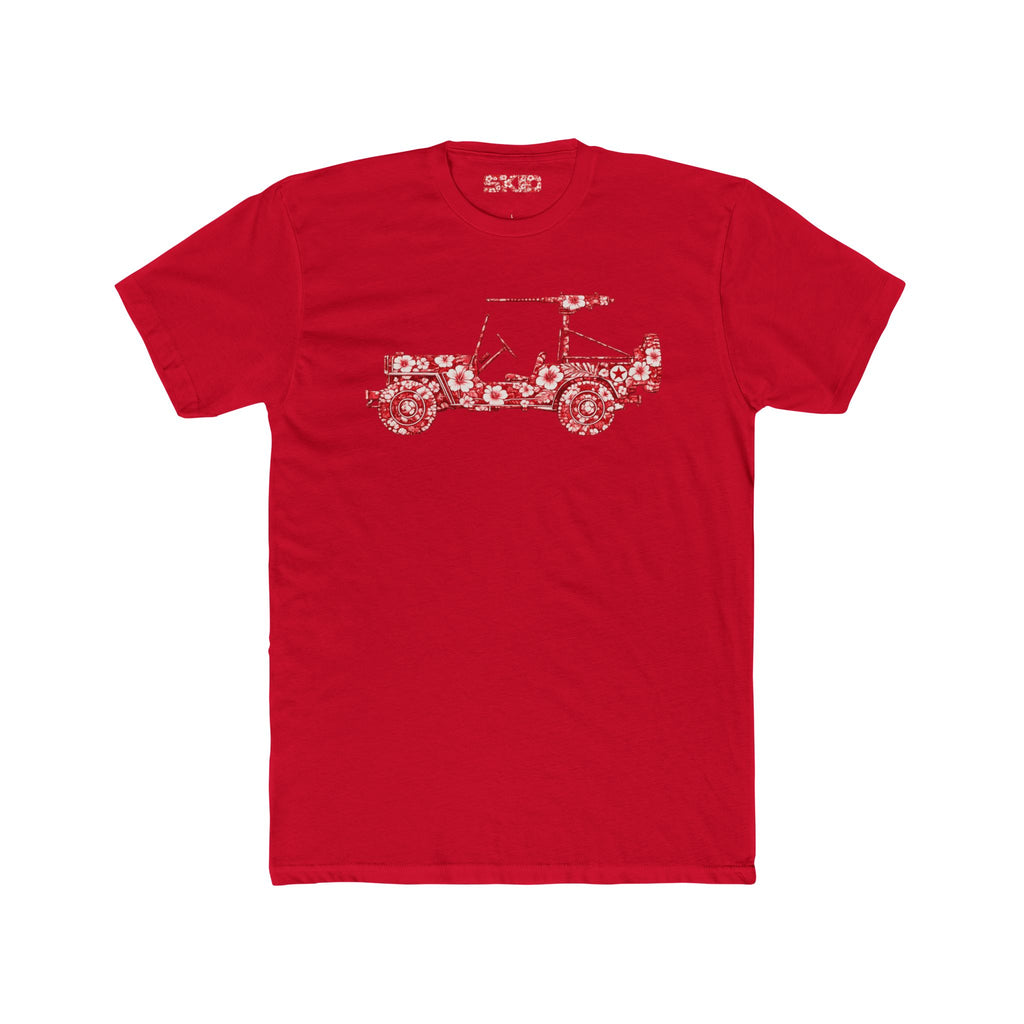 Floral Jeep Graphic Tee - Red Hawaiian Cruiser T-Shirt