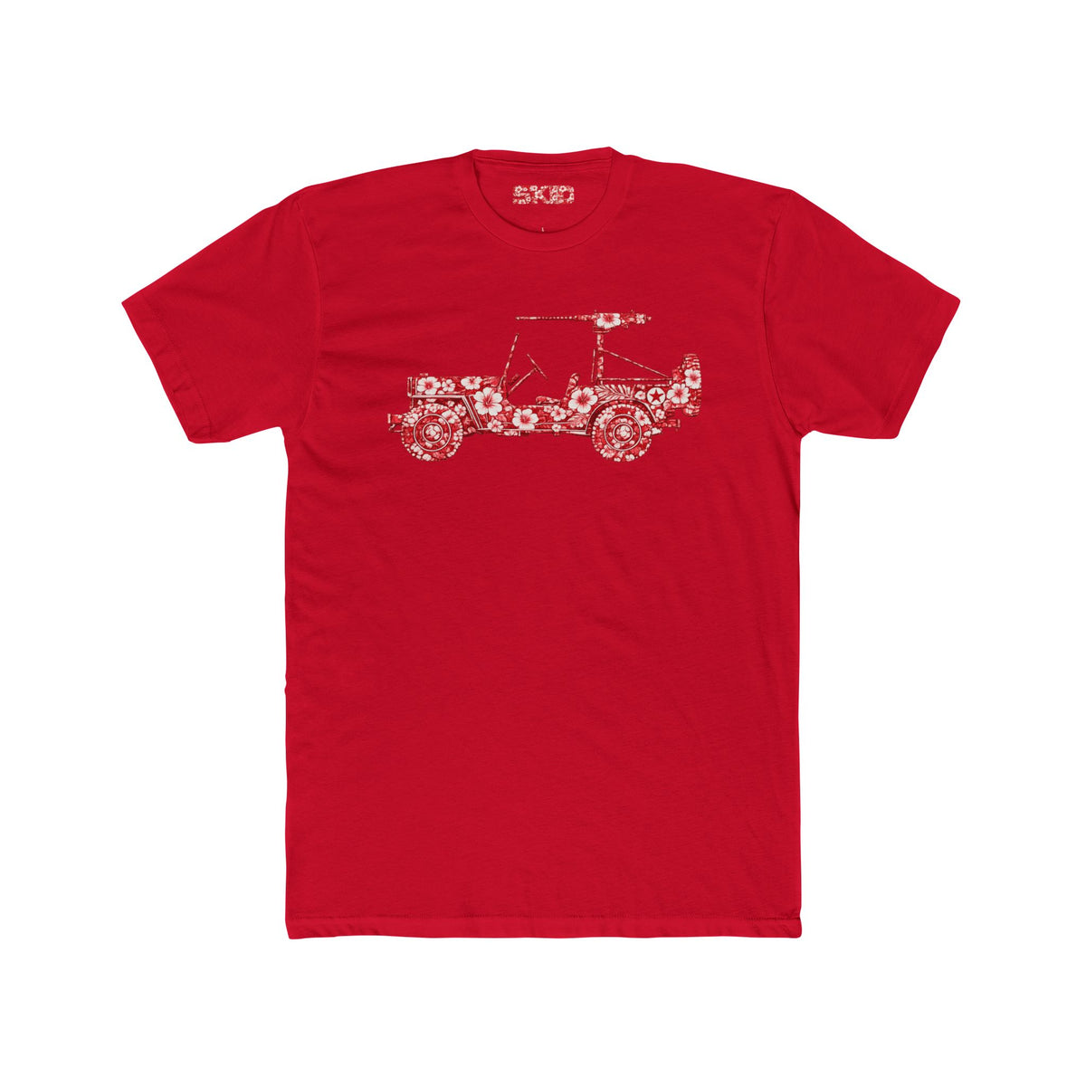 Floral Jeep Graphic Tee - Red Hawaiian Cruiser T-Shirt