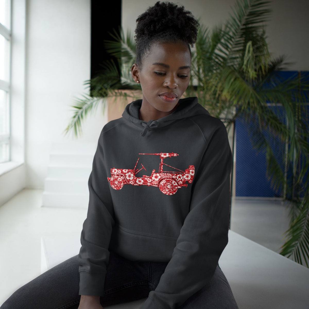 Floral Jeep Hoodie — Red Flower Off‑Road Graphic Pullover