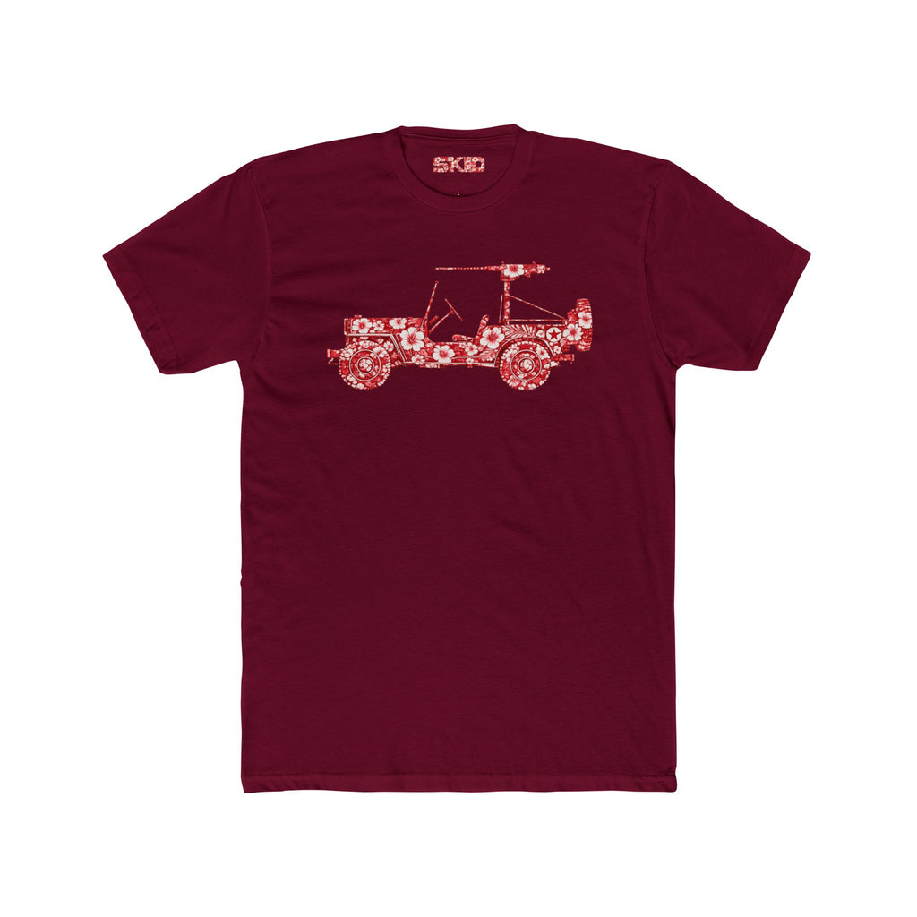 Floral Jeep Graphic Tee - Red Hawaiian Cruiser T-Shirt