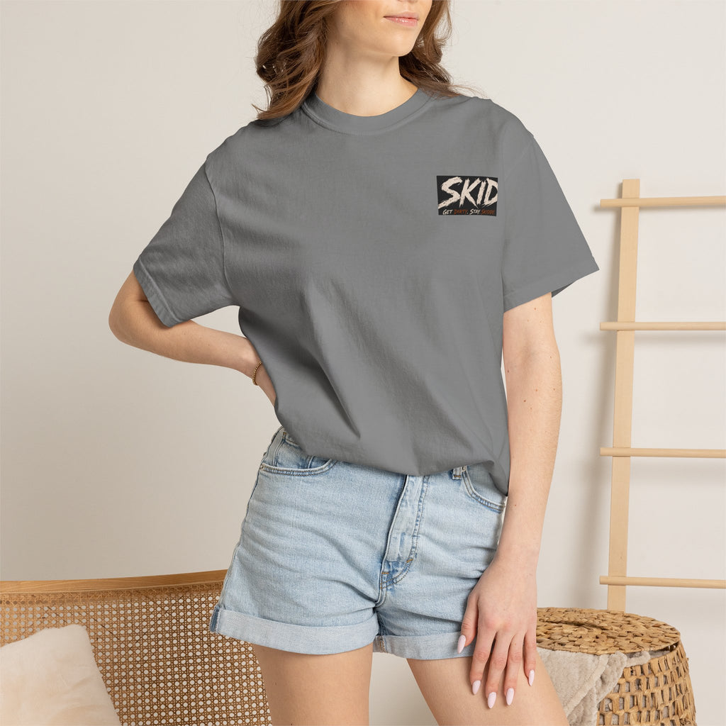 Off-Road Adventure T-Shirt — "SKID" Graphic Tee with Jeep & Forest Scene