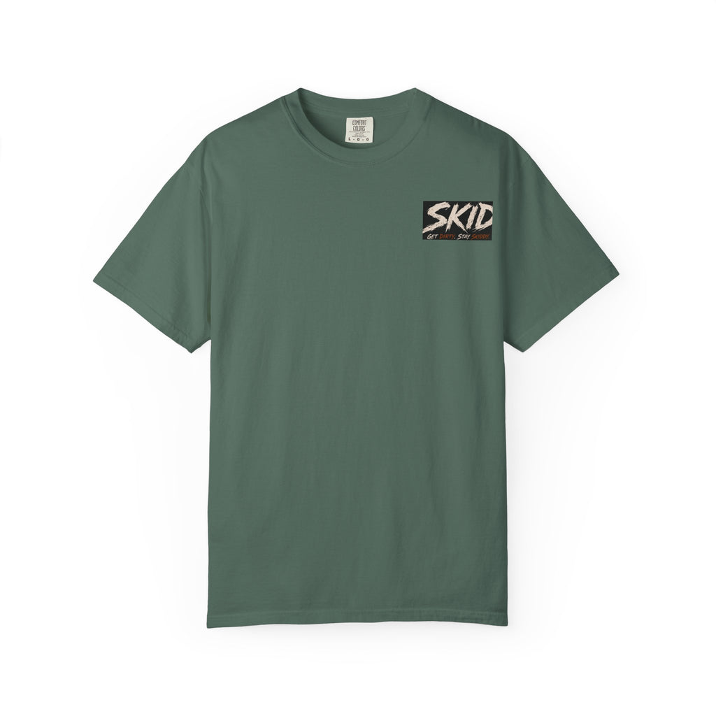 Off-Road Adventure T-Shirt — "SKID" Graphic Tee with Jeep & Forest Scene