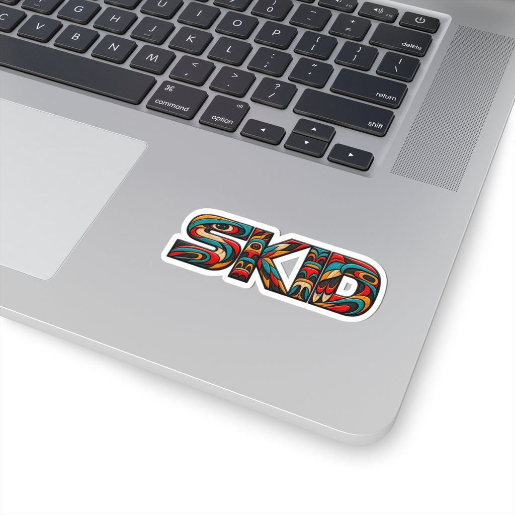 SKID PNW Pattern Kiss-Cut Sticker — Colorful Totem Lettering Decal for Laptops & Skate Gear