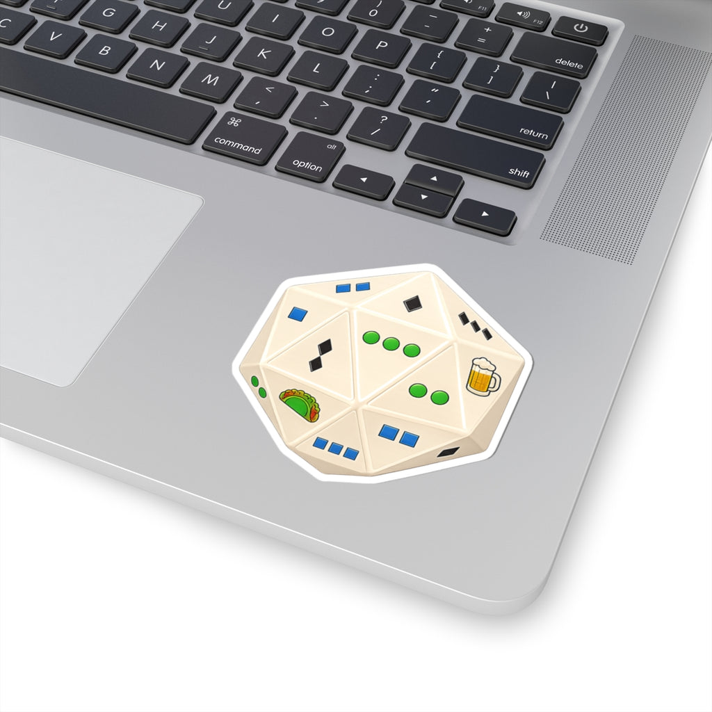 D20 RPG "Trail Master DIE"- Choose Wisely, Icon Sticker — Taco & Beer and Trail Selection Themed Dice Vault Kiss-Cut Sticker