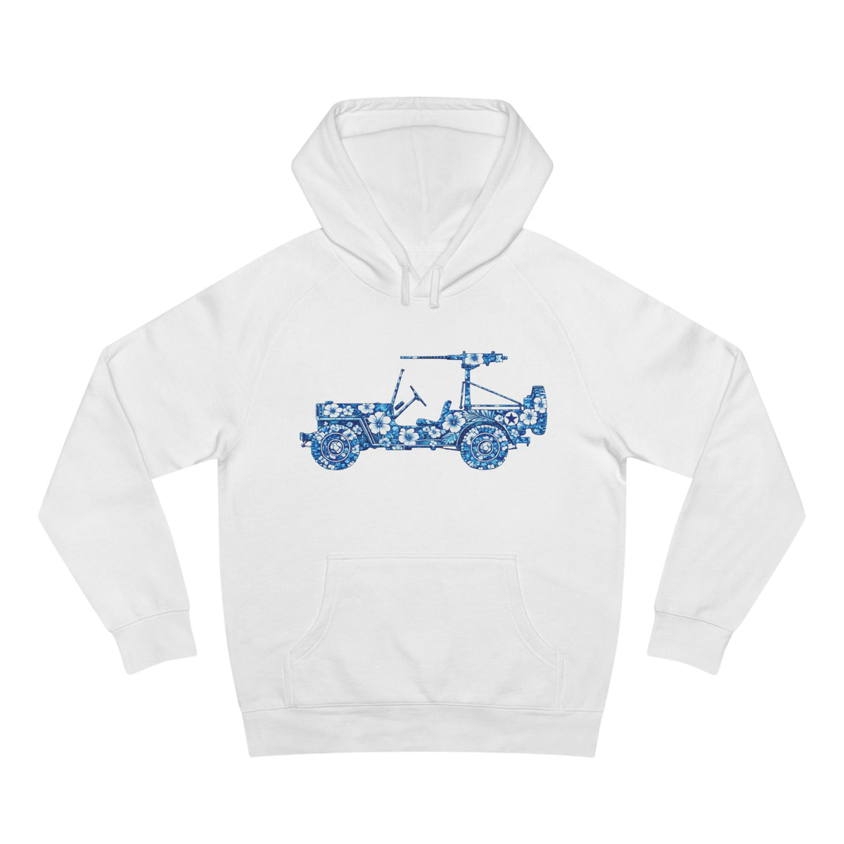 Floral Jeep Hoodie — Blue Floral Off-Road Vehicle Sweatshirt