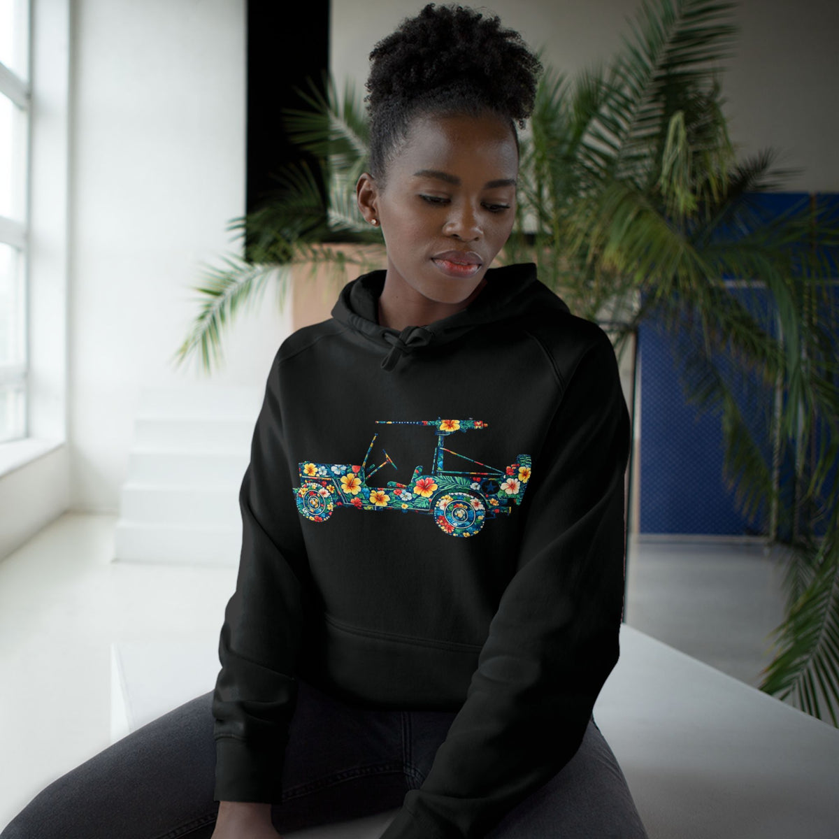Floral Jeep Hoodie — Retro Flower Pattern Off‑Road Truck Sweatshirt
