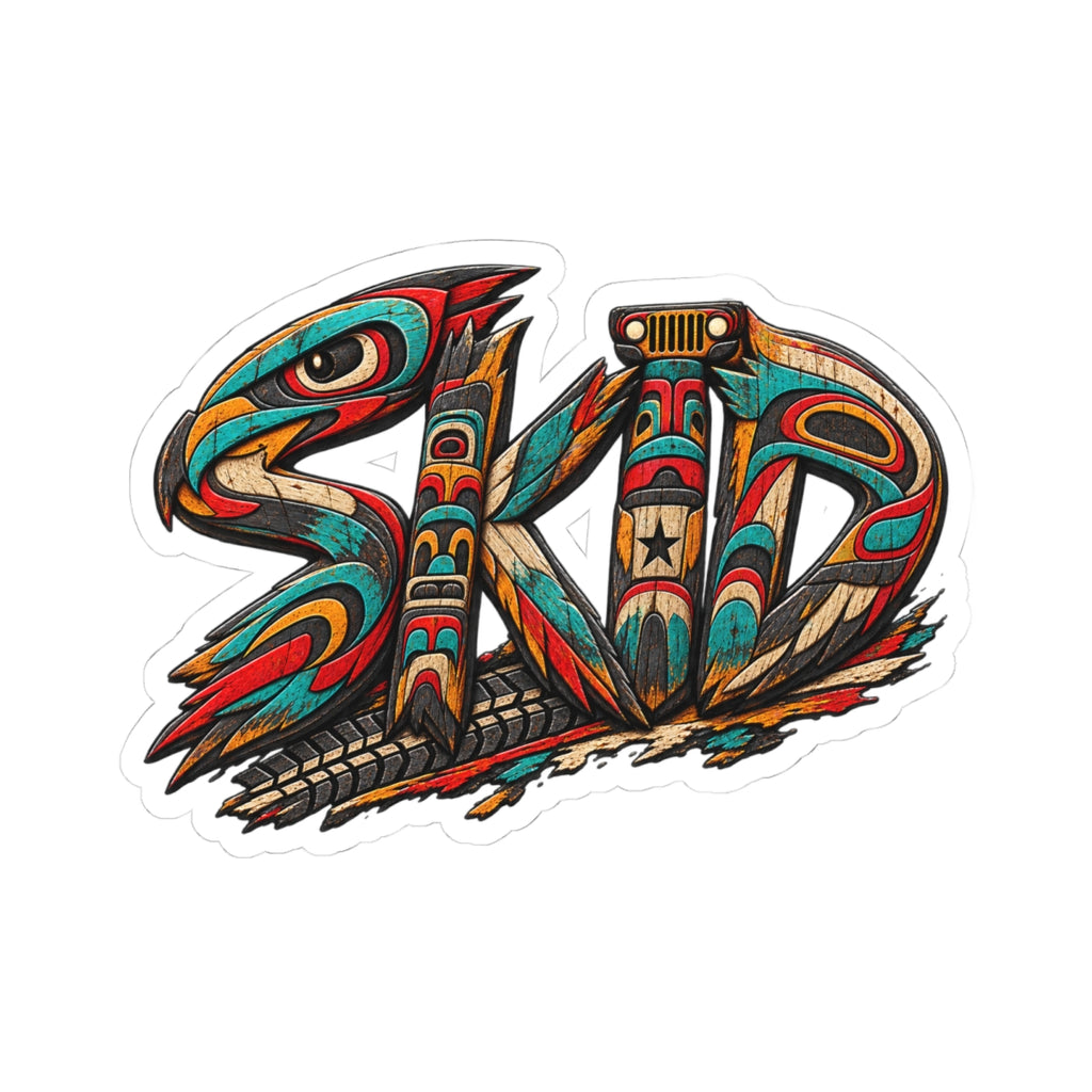 Totem-Style 'Skid' PNW (2) Kiss-Cut Sticker — Northwest Tribal Inspired Laptop Decal