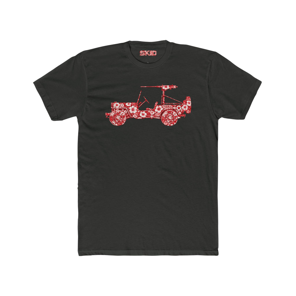 Floral Jeep Graphic Tee - Red Hawaiian Cruiser T-Shirt