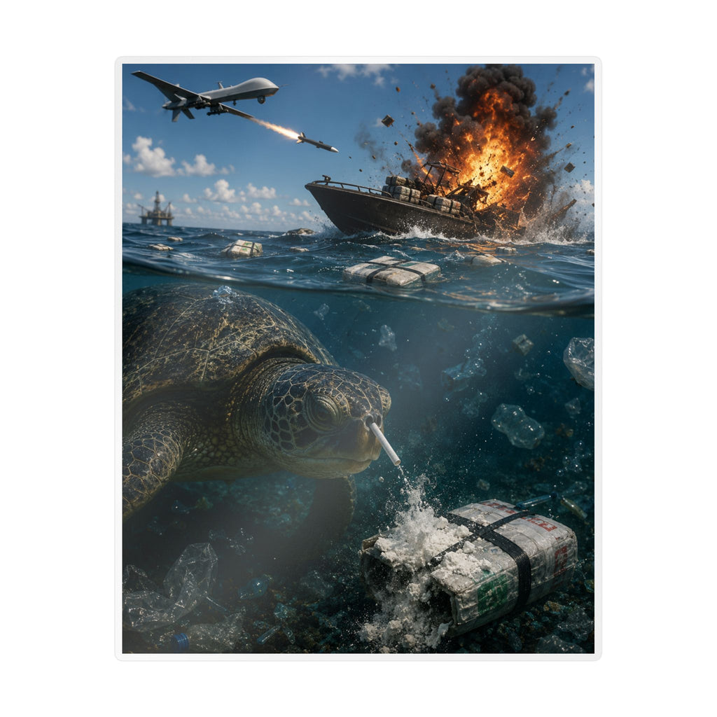 Sea Turtle & Ocean Warfare Vinyl Decal — "Silver Lining" Marine Conservation Sticker