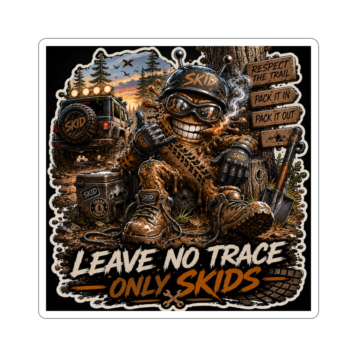 Sticker — "Leave No Trace, Only Skids" Off‑Road Adventure Kiss‑Cut Sticker