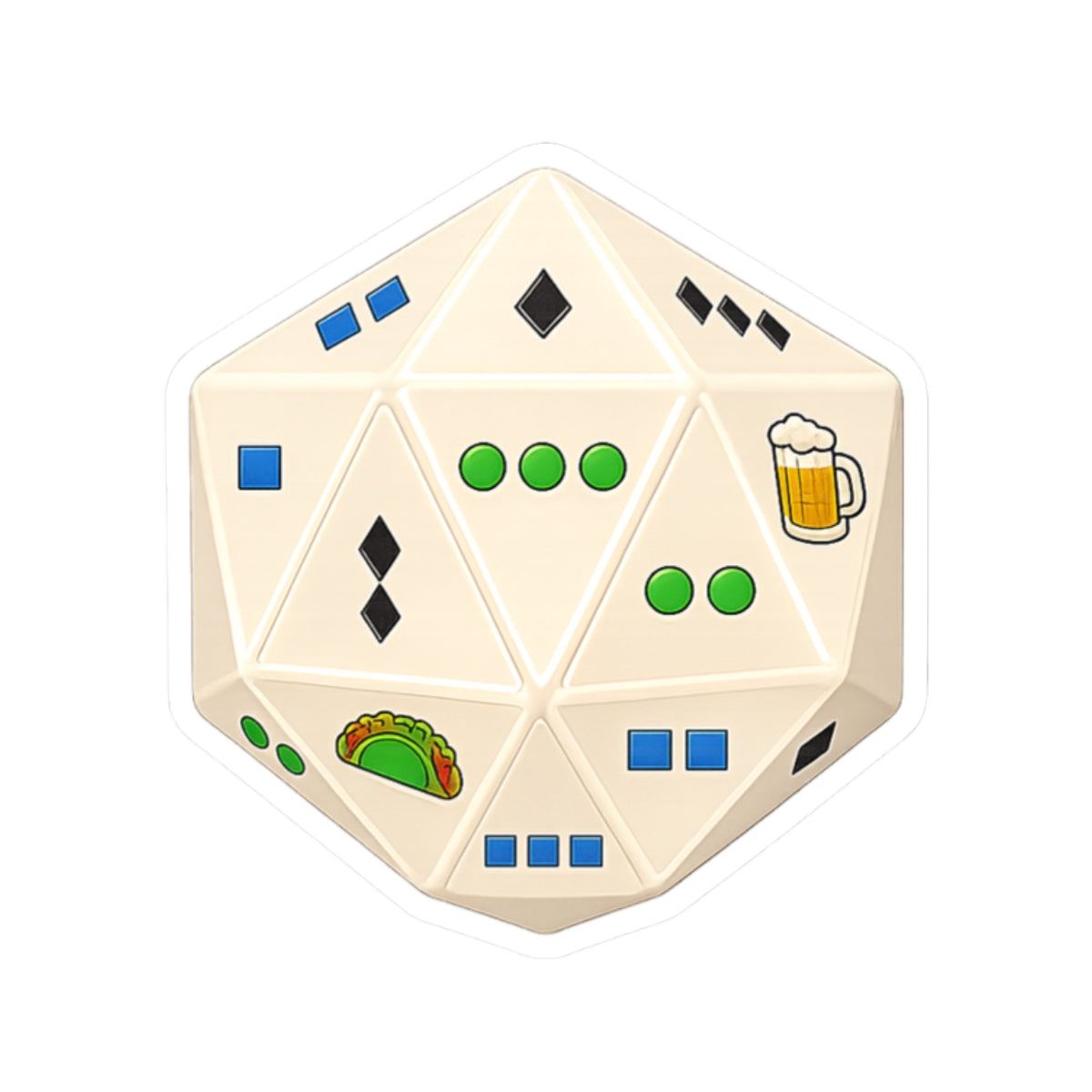 D20 RPG "Trail Master DIE"- Choose Wisely, Icon Sticker — Taco & Beer and Trail Selection Themed Dice Vault Kiss-Cut Sticker