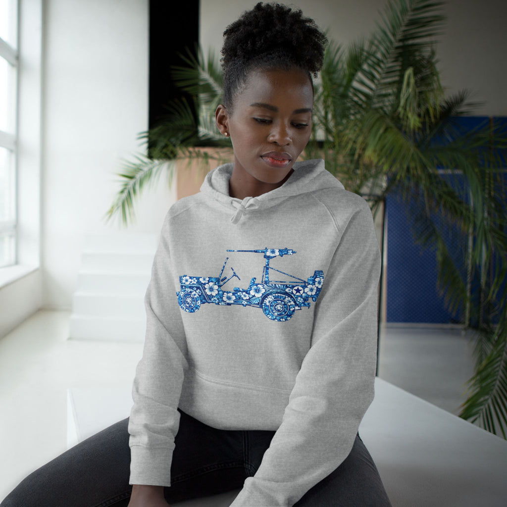 Floral Jeep Hoodie — Blue Floral Off-Road Vehicle Sweatshirt