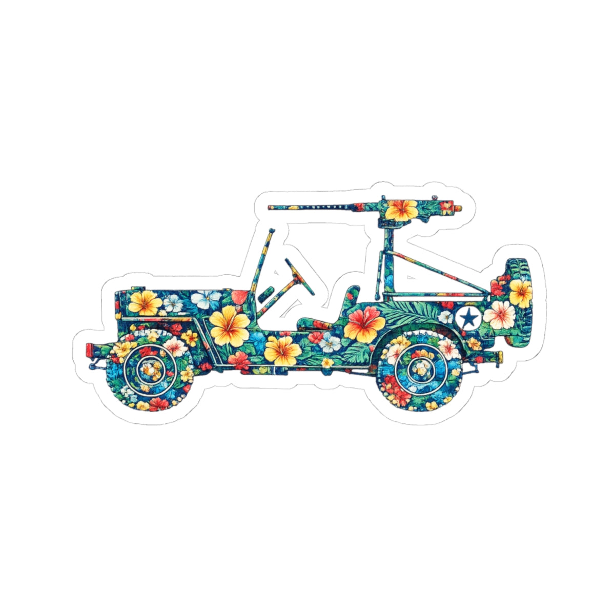 Floral Jeep Sticker — Tropical Hibiscus Kiss-Cut Decal