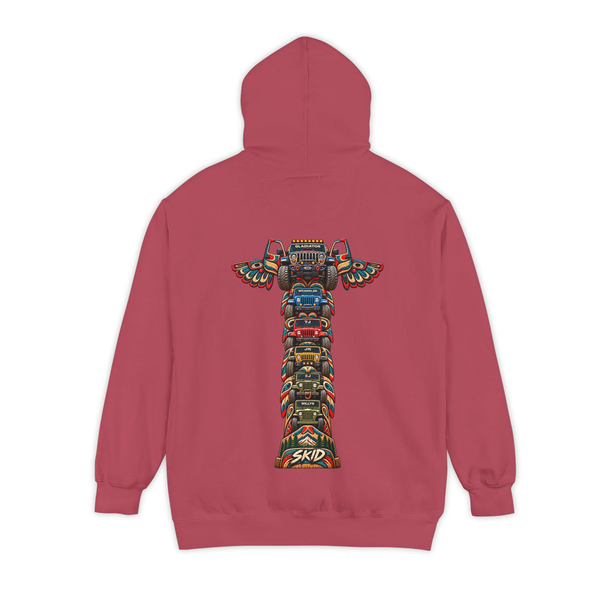 SKID "JEEP Lineage TOTEM" Graphic Hoodie — Pacific Northwest inspired Colorful Pattern Logo Sweatshirt
