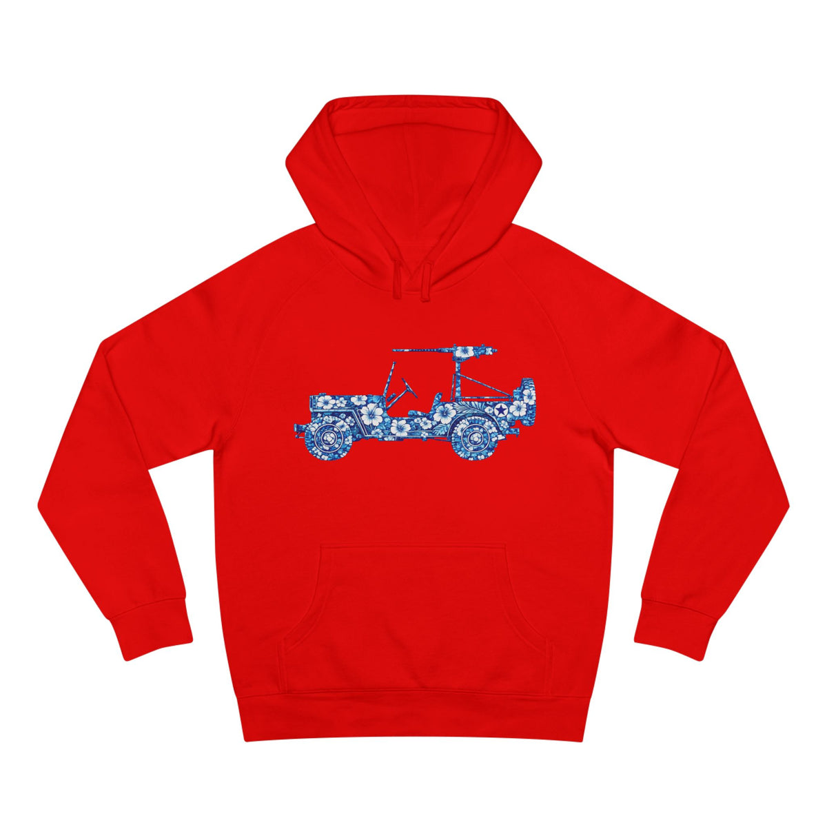 Floral Jeep Hoodie — Blue Floral Off-Road Vehicle Sweatshirt