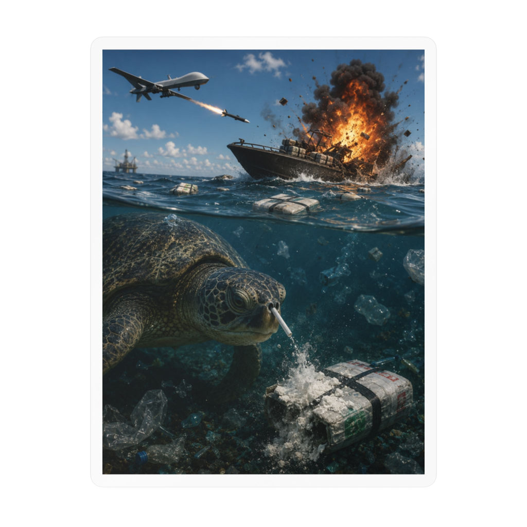Sea Turtle & Ocean Warfare Vinyl Decal — "Silver Lining" Marine Conservation Sticker