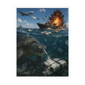 Sea Turtle & Ocean Warfare Vinyl Decal — "Silver Lining" Marine Conservation Sticker