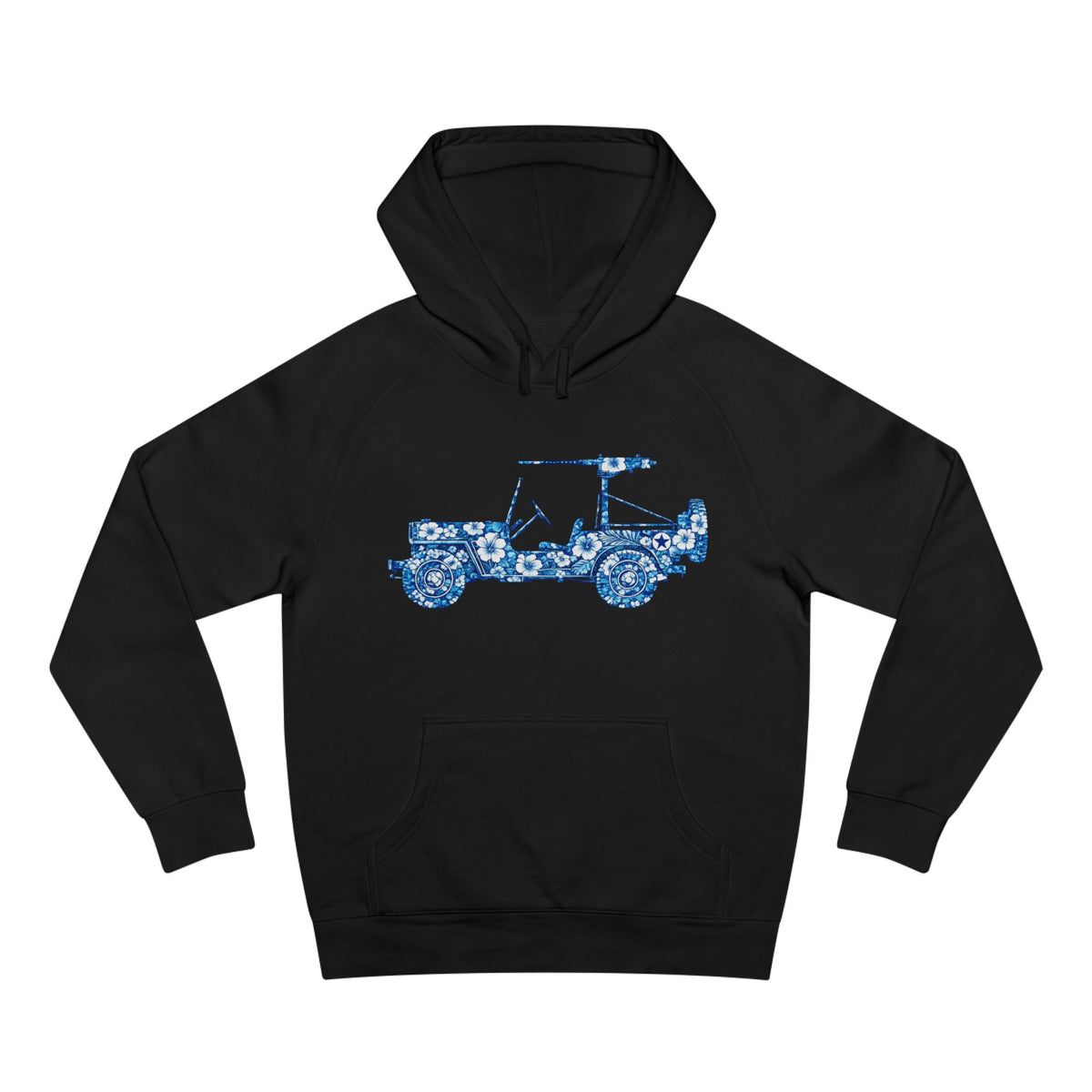 Floral Jeep Hoodie — Blue Floral Off-Road Vehicle Sweatshirt