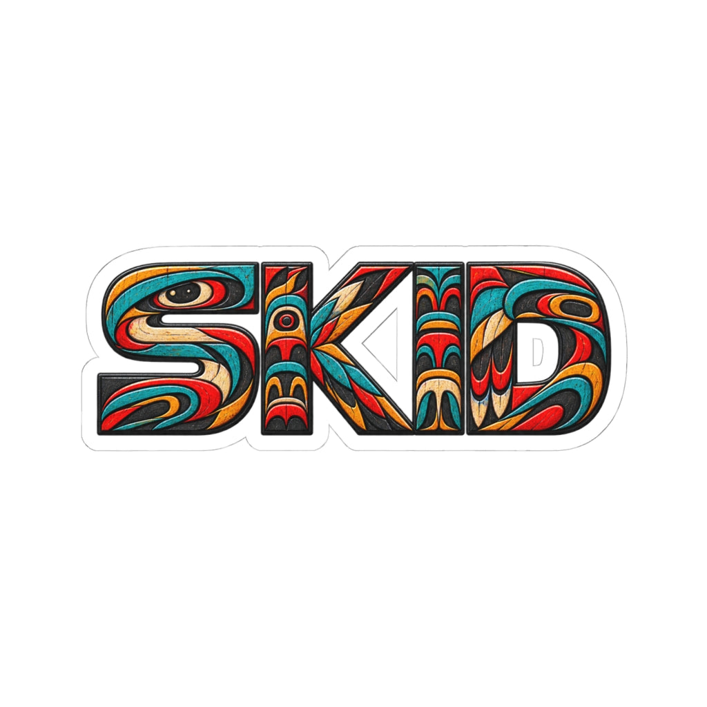 SKID PNW Pattern Kiss-Cut Sticker — Colorful Totem Lettering Decal for Laptops & Skate Gear