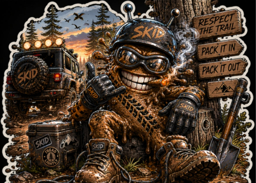Sticker — "Leave No Trace, Only Skids" Off‑Road Adventure Kiss‑Cut Sticker