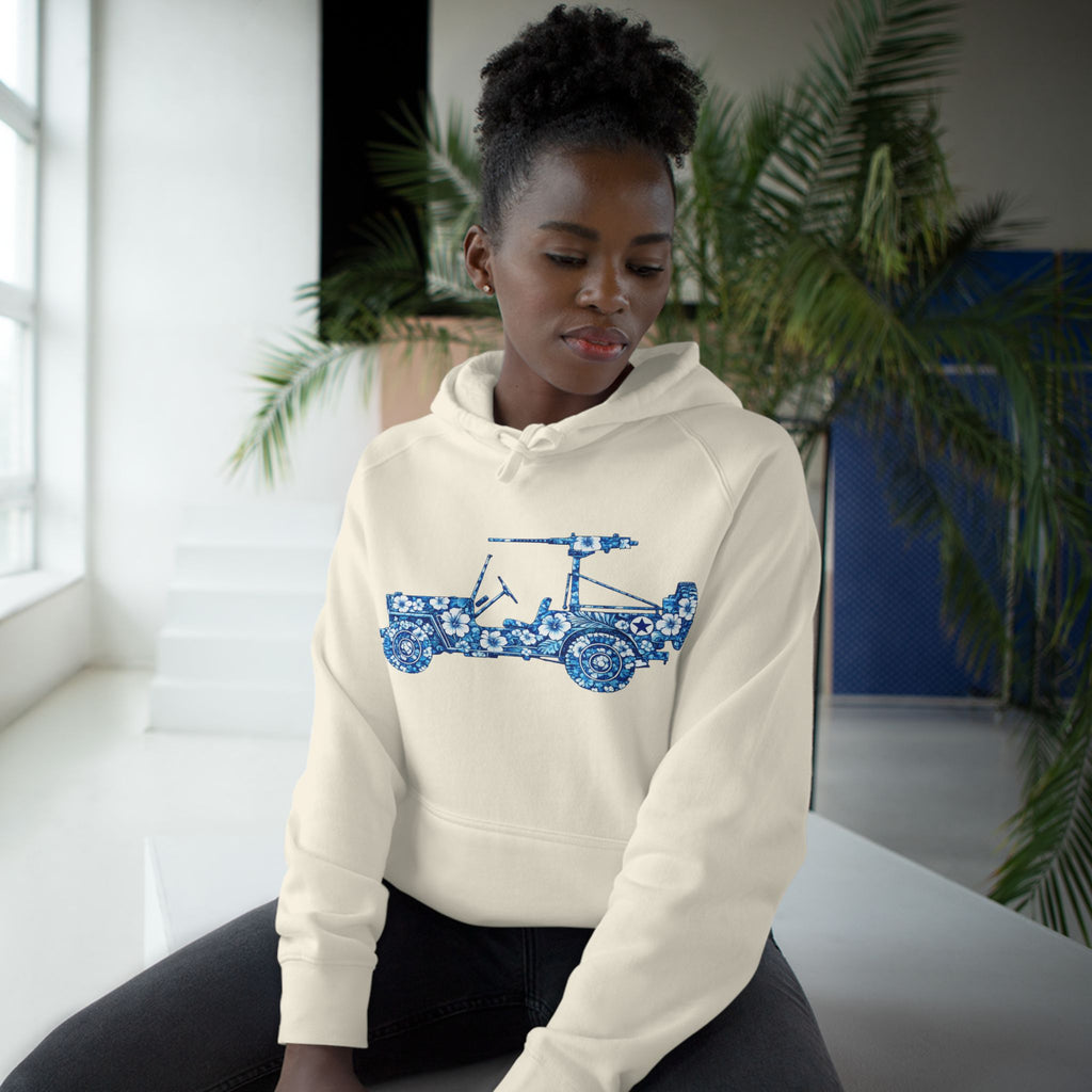 Floral Jeep Hoodie — Blue Floral Off-Road Vehicle Sweatshirt