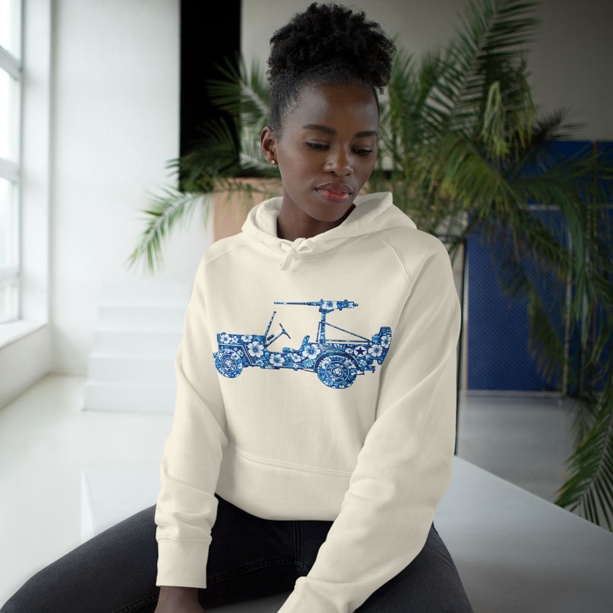 Floral Jeep Hoodie — Blue Floral Off-Road Vehicle Sweatshirt