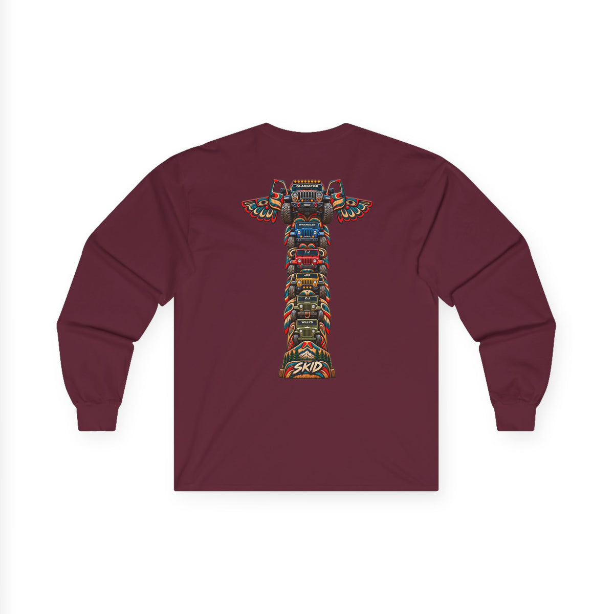 Long Sleeve Tee — Colorful "JEEP LINEAGE TOTEM" Graphic ("SKD")