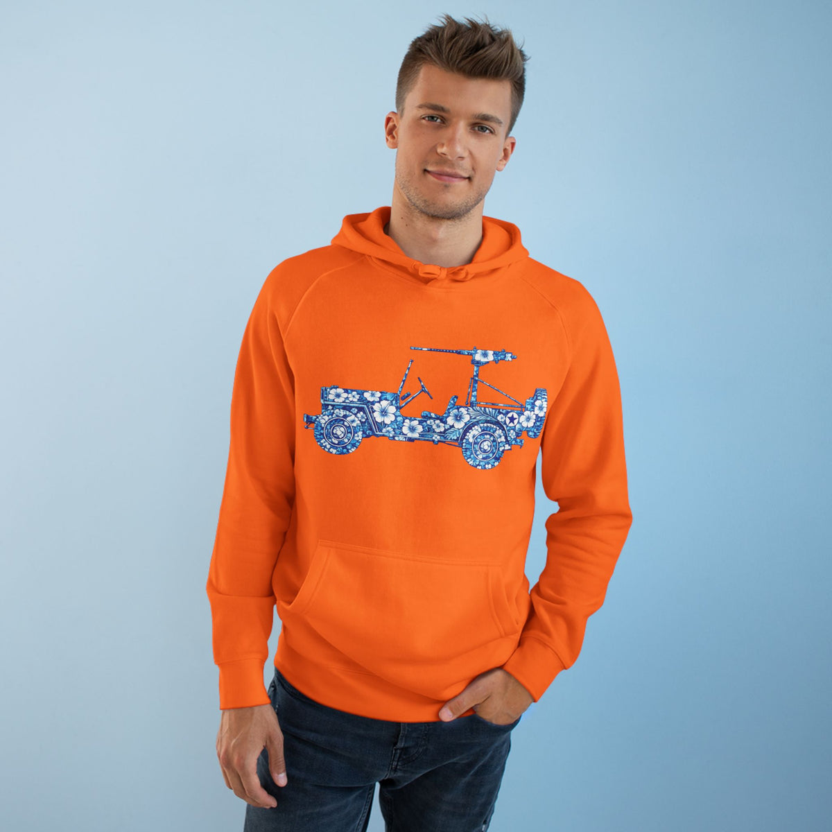 Floral Jeep Hoodie — Blue Floral Off-Road Vehicle Sweatshirt