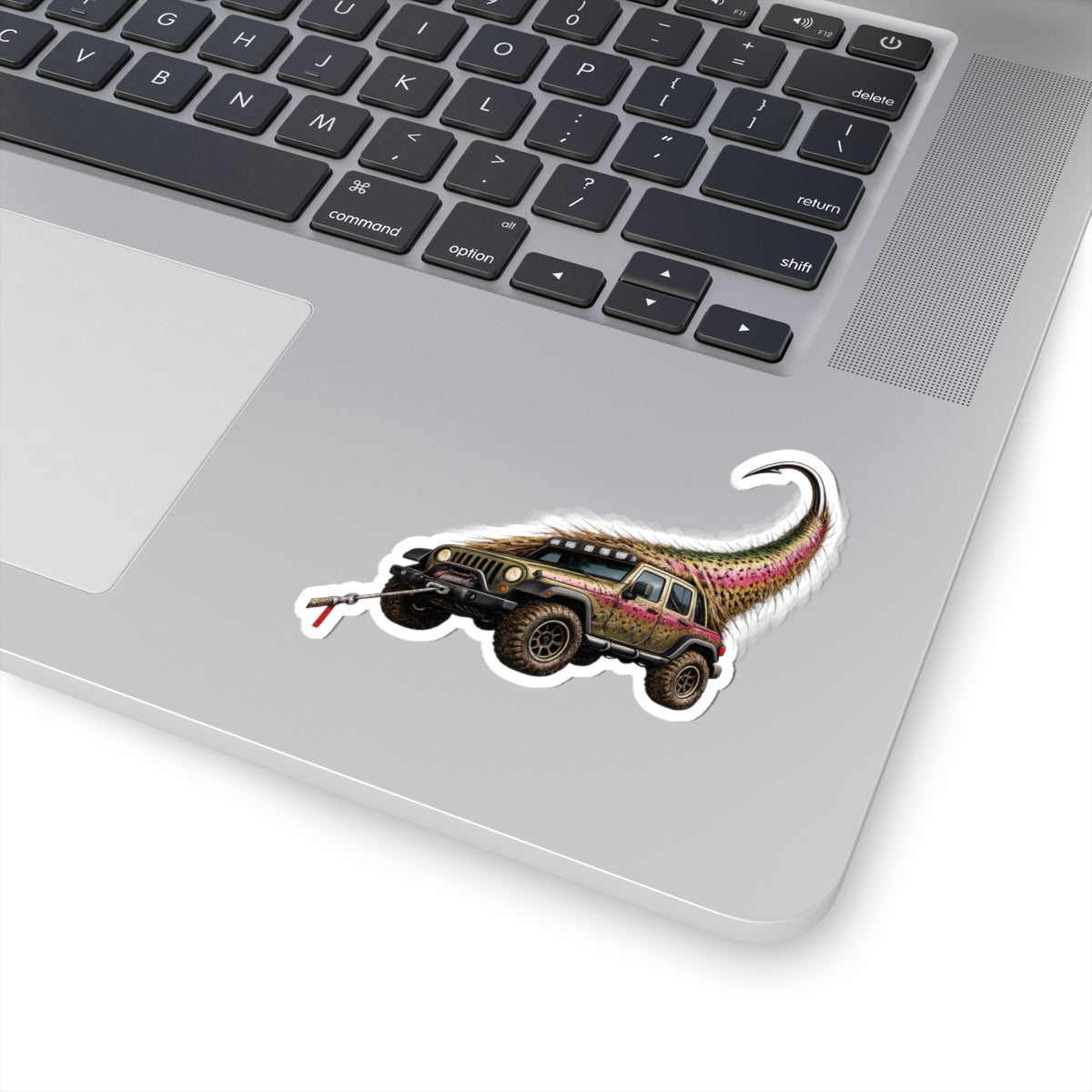 Jeep & Trout "PRETTY FLY" Sticker — Offroad Fishing Kiss-Cut Decal