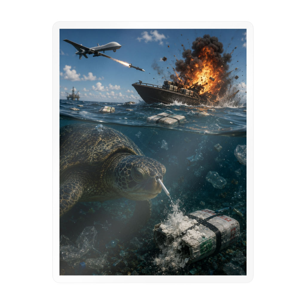 Sea Turtle & Ocean Warfare Vinyl Decal — "Silver Lining" Marine Conservation Sticker