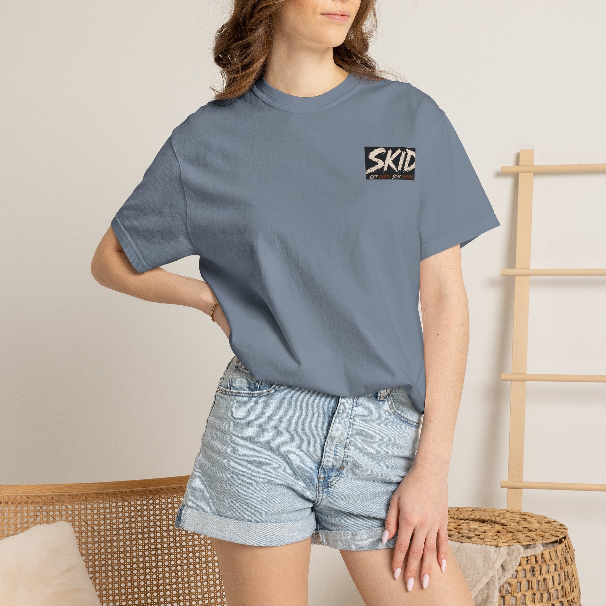Off-Road Adventure T-Shirt — "SKID" Graphic Tee with Jeep & Forest Scene