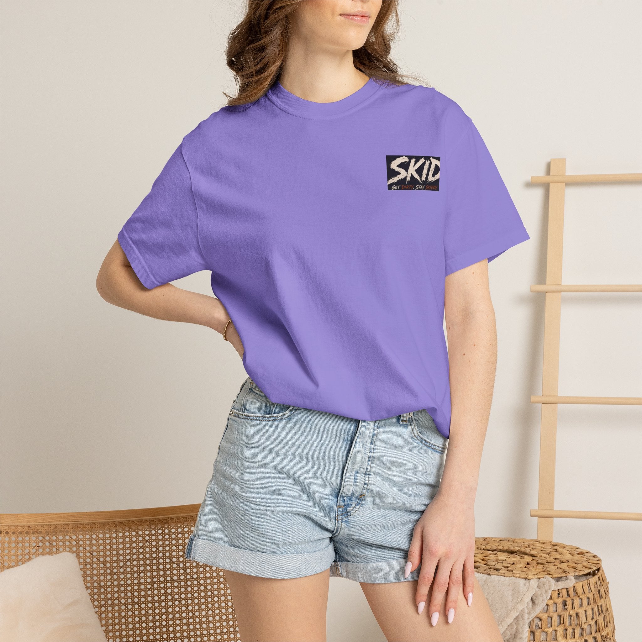 Off-Road Adventure T-Shirt — "SKID" Graphic Tee with Jeep & Forest Scene