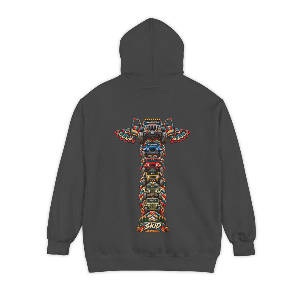 SKID "JEEP Lineage TOTEM" Graphic Hoodie — Pacific Northwest inspired Colorful Pattern Logo Sweatshirt