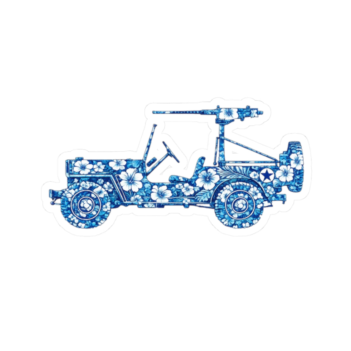 Floral Jeep Sticker – Blue Hawaiian Kiss-Cut Decal