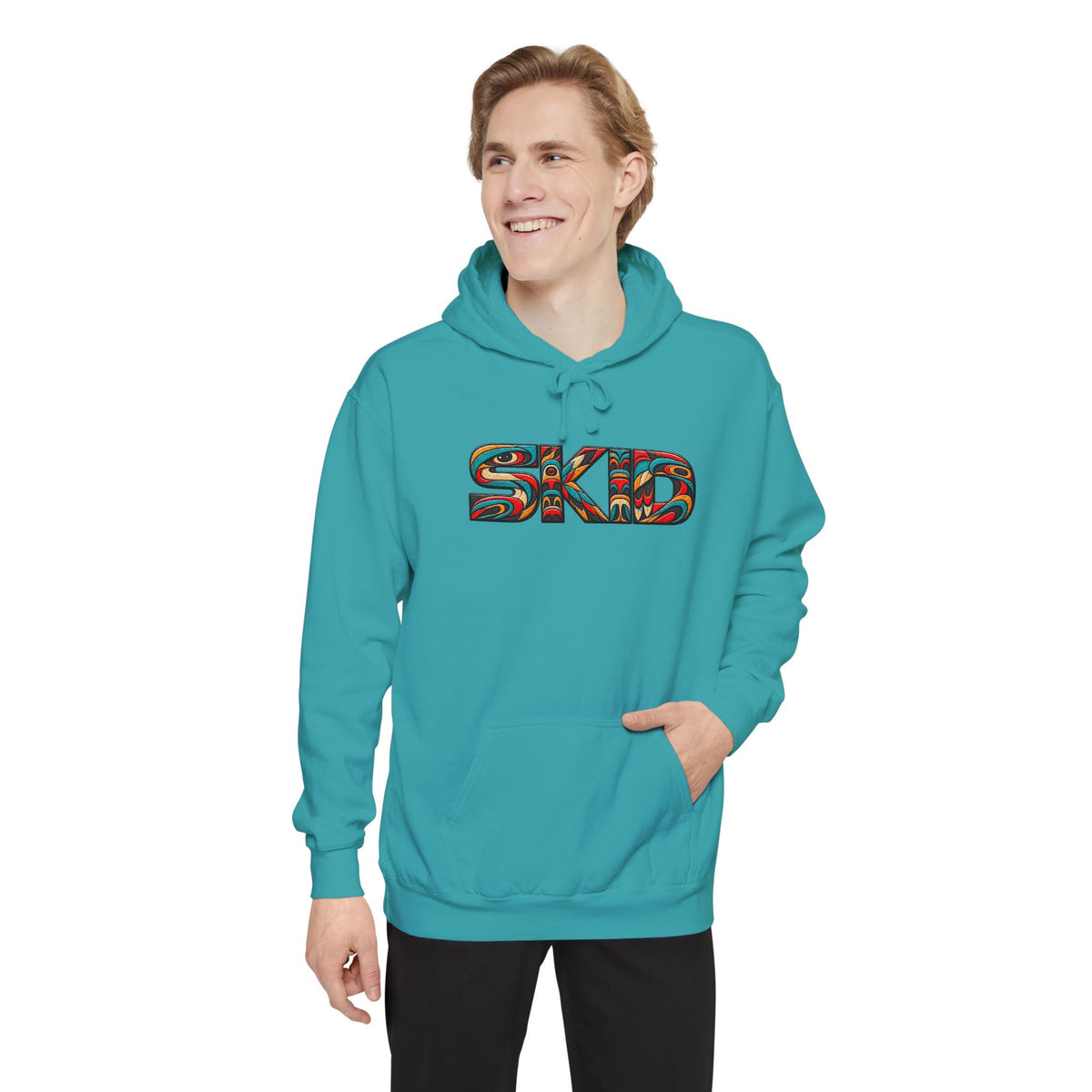 SKID "JEEP Lineage TOTEM" Graphic Hoodie — Pacific Northwest inspired Colorful Pattern Logo Sweatshirt