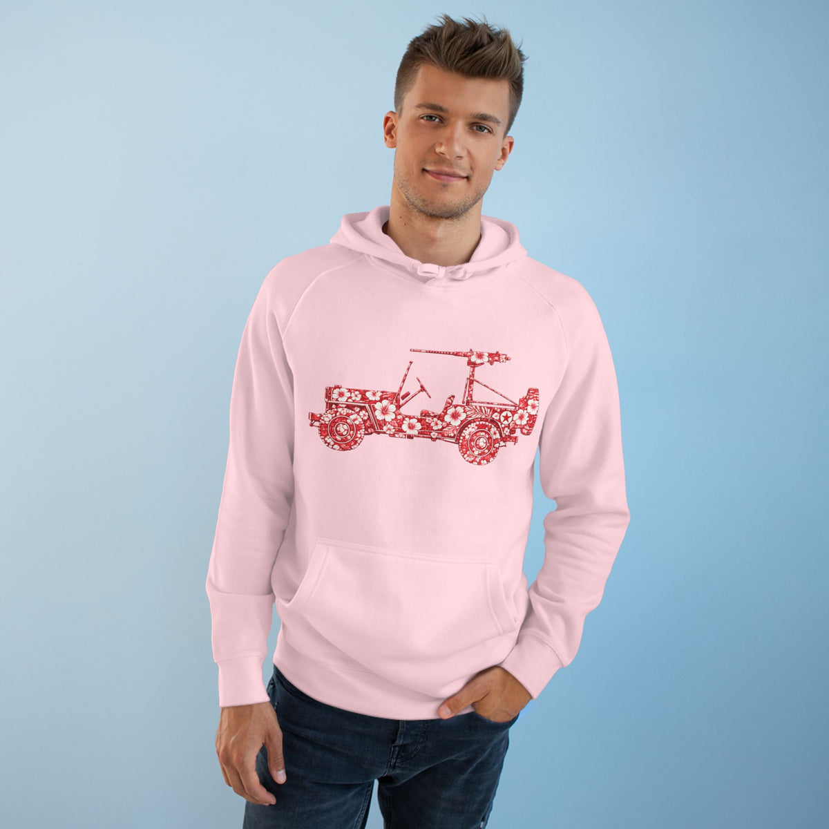 Floral Jeep Hoodie — Red Flower Off‑Road Graphic Pullover