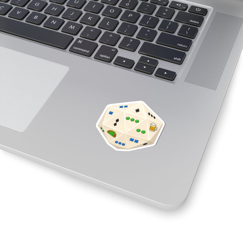 D20 RPG "Trail Master DIE"- Choose Wisely, Icon Sticker — Taco & Beer and Trail Selection Themed Dice Vault Kiss-Cut Sticker