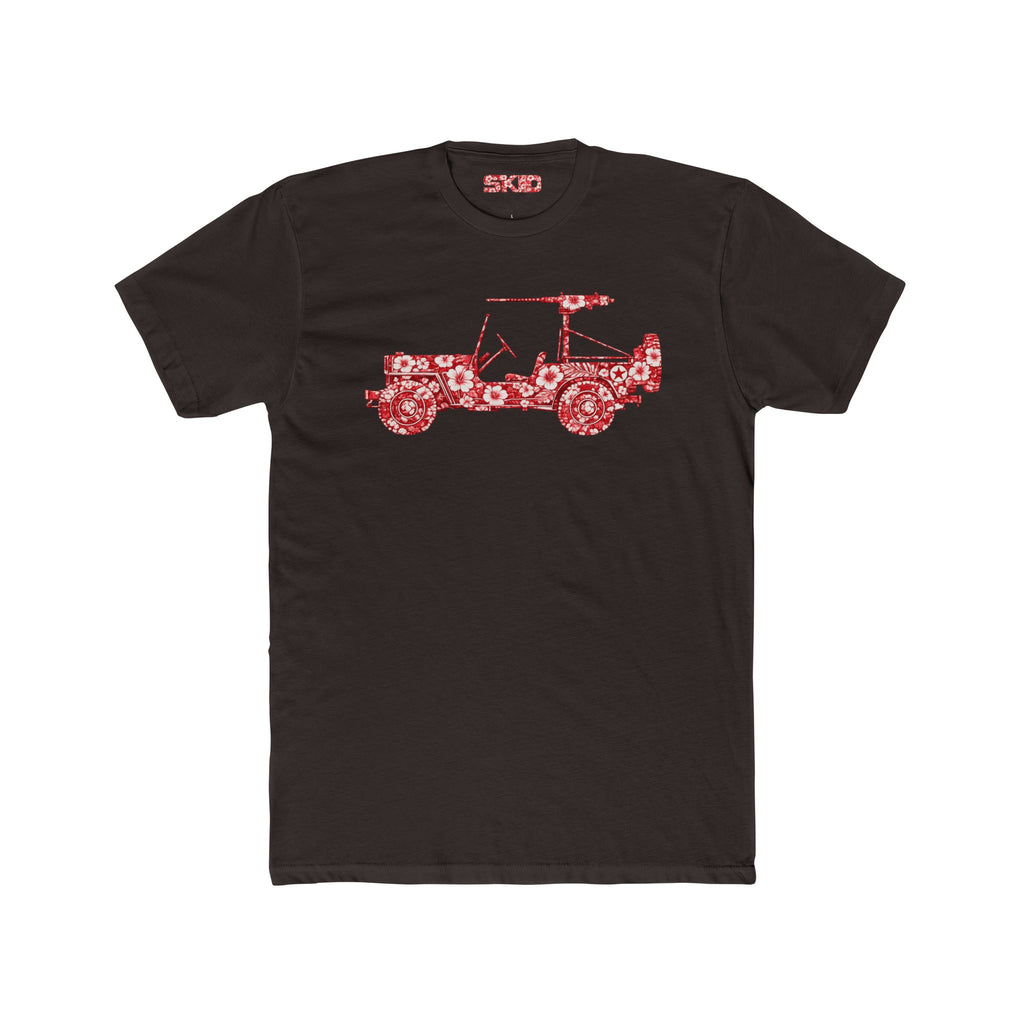 Floral Jeep Graphic Tee - Red Hawaiian Cruiser T-Shirt