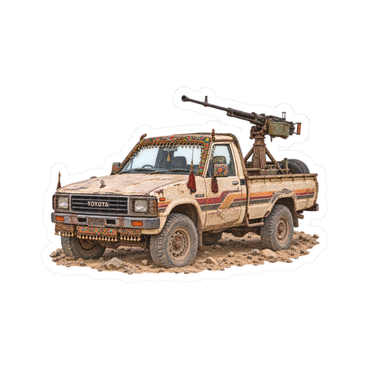 Vintage Desert Pickup Sticker — Tactical Toyota Truck Kiss-Cut Decal