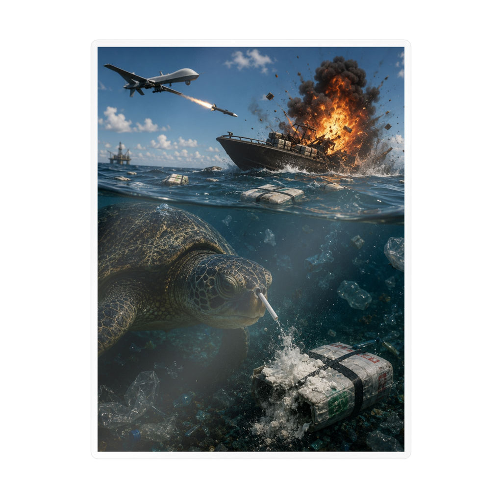 Sea Turtle & Ocean Warfare Vinyl Decal — "Silver Lining" Marine Conservation Sticker