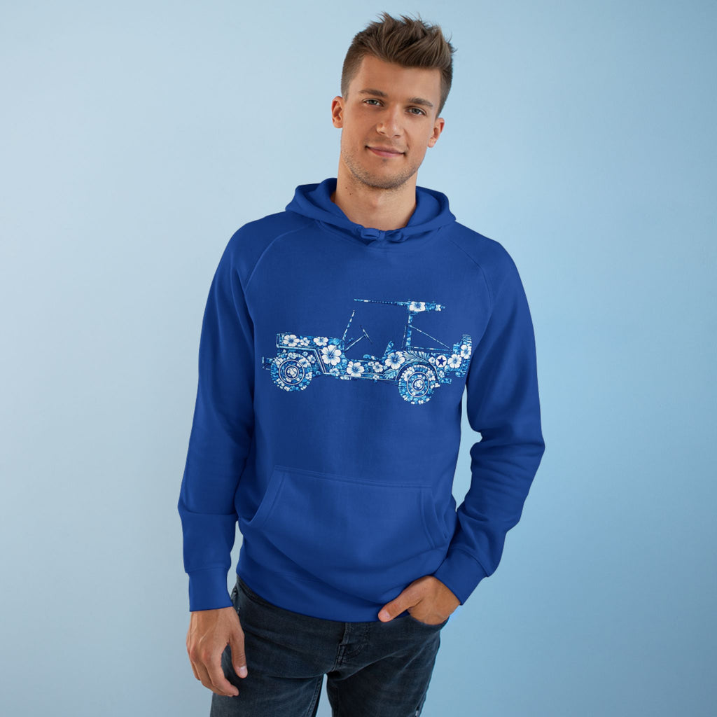 Floral Jeep Hoodie — Blue Floral Off-Road Vehicle Sweatshirt