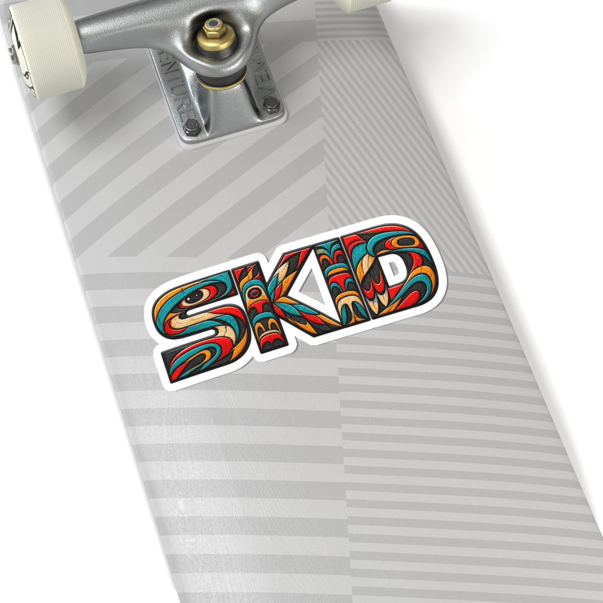 SKID PNW Pattern Kiss-Cut Sticker — Colorful Totem Lettering Decal for Laptops & Skate Gear
